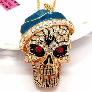 Crystal Skull with red eyes and blue beanie